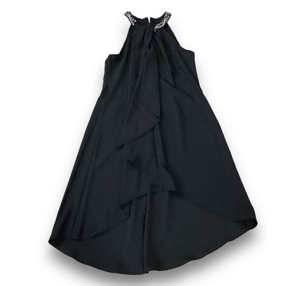 Ignite Evenings Petite Size Satin Back Crepe Beaded High-Low Halter Neck Sleevel - Picture 3 of 12